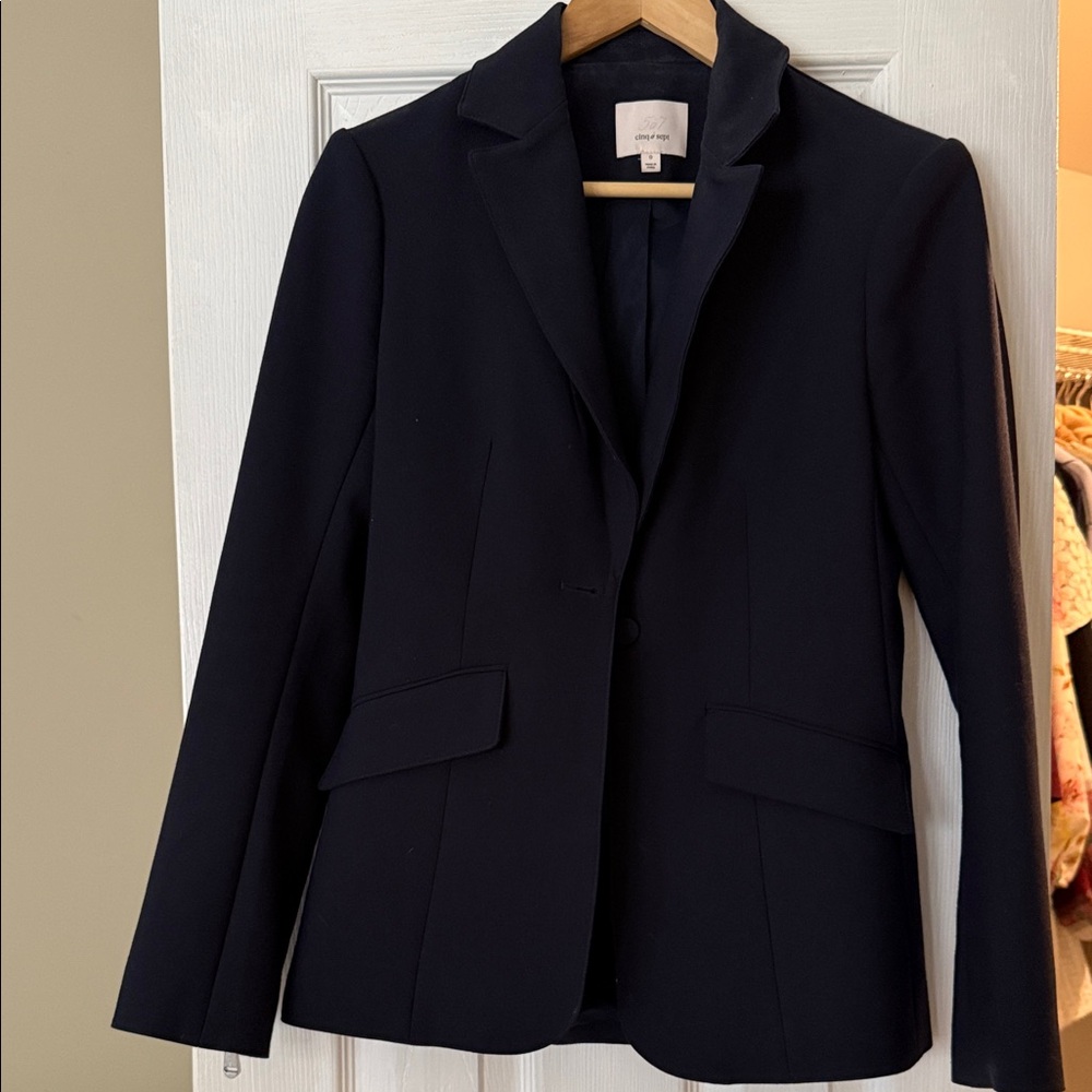 Cinq a Sept Women's Navy Tailored Blazer with Sleeve Zipper Detail